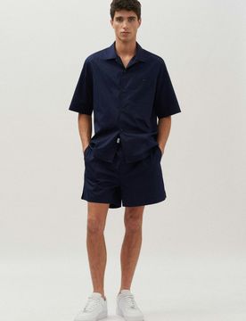 Regular Resort Hemd Uni Blau L