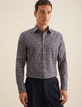 Slim Business Hemd Floral Braun 38