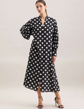 Blusenkleid in strukturierter Ware mit Tupfenprint Schwarz 38