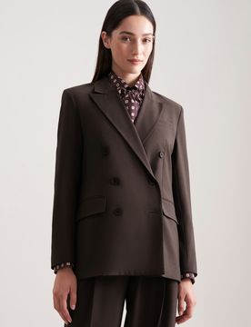 Zweireihiger Blazer mit Pattentaschen aus einer Wollmischung Braun 40