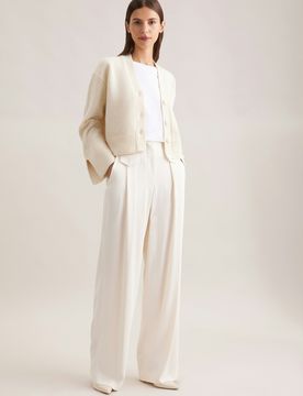 Fließende Bundfaltenhose High Waist Weiß 38