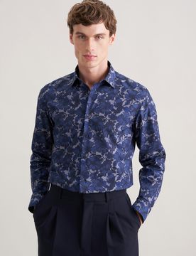Slim Business Hemd Druck Blau 44