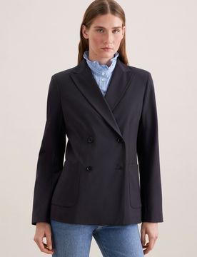 Zweireihiger Blazer mit aufgesetzten Taschen aus einer Wollmischung Blau 40