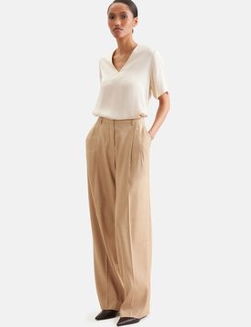 Twill Bundfaltenhose aus Leinen Mix Beige 40