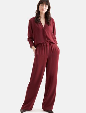 Fließende Hose mit Gummibund und Gürtelschlaufen Rot 36