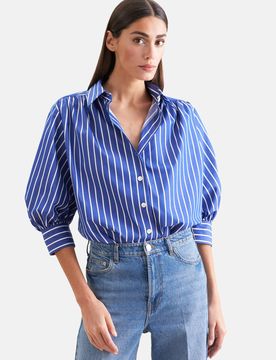 Hemdbluse mit 3/4 Volumenärmel Blau