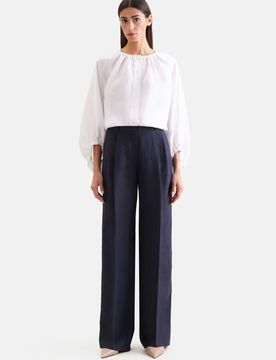 Bundfaltenhose aus 100% Leinen Blau 38