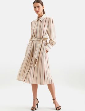 Fliessendes Hemdblusenkleid aus Viskose Mix Beige 44