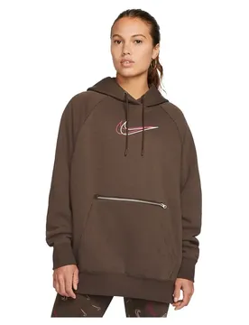 Felpa Con Cappuccio Sportswear Po Os Bb Fleece Print Baroque Brown / White M