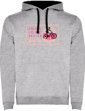 Felpa Con Cappuccio Sexier On A Bike Two-colour Heather Grey / Black