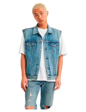 Gilet Relaxed Trucker Kentucky Blue Vest L Homme