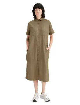 Robe Midi à Manches Courtes Button Front Harvest Gold L