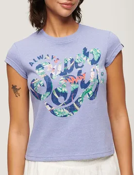 T-shirt à Manches Courtes Floral Scripted Violet Marl 2XS