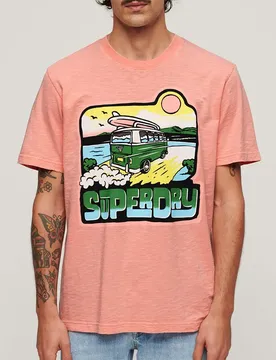 Maglietta A Maniche Corte Neon Travel Graphic Loose Peach Amber Pink Slub L