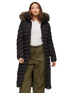 Giacca Fuji Faux Fur Longline Black XS
