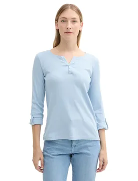 T-shirt à Manches 3/4 Henley Light Fjord Blue White Stripe S