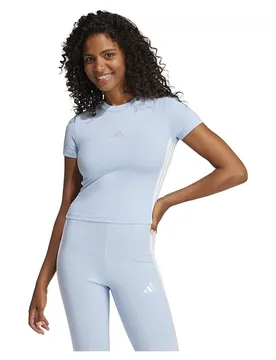T-shirt à Manches Courtes Essentials 3 Stripes Slim Baby Glow Blue / White L