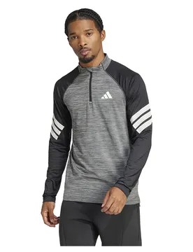 T-shirt à Manches Longues Avec Demi-zip Icon 3 Stripes Black Melange / White S