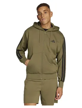 Sweat-shirt à Zip Essentials 3 Stripes Fleece Olive Strata / Black S Homme