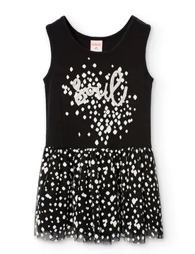 Boboli Robe Sans Manches Combined Printed Spots Black Background 14 Années Fille