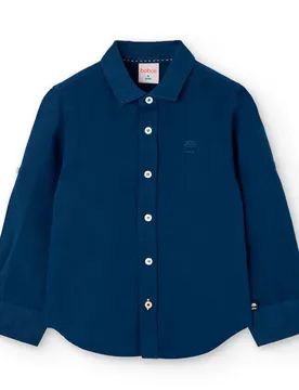 Boboli Chemise à Manches Longues Linen Marine 10 Années Garçon