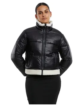 Giacca Imbottita Recycled Shiny Sherpa Black / White Sand M