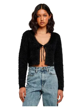 Cardigan Tied Cropped Feather Black 5XL