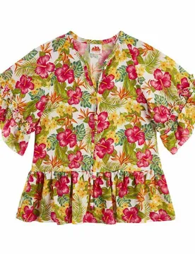 Robe Courte à Manches Courtes Mini Kaftano Tropicana White 6 Années Fille