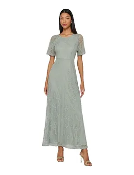 Robe Longue à Manches Courtes Femma Green Milieu 2XL