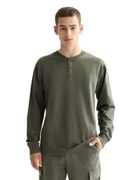 Maglietta A Maniche Lunghe Slub Henley Green XL
