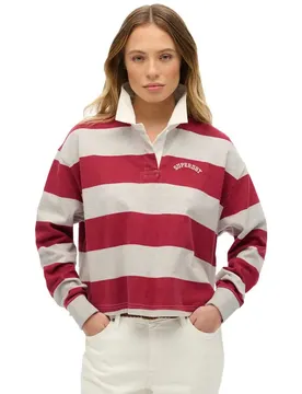 Polo à Manches Longues Ath Essential Stripe Bordeaux Red Stripe XL