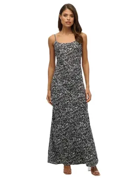 Robe Longue Sans Manches Bias Cut Maxi Slip Grey Animal Print M
