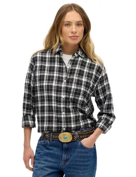 Chemise à Manches Longues Check Flannel Boyfriend Black / Ecru Check XL