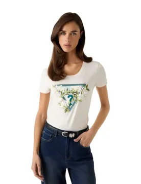 T-shirt à Manches Courtes Camelia Triangle Cream White L