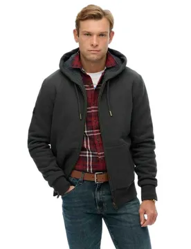 Sweat-shirt à Zip Borg Lined Washed Black 2XL Homme