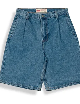 Short En Jean Concreat Jungle Pleated Washed Dark Blue S Homme