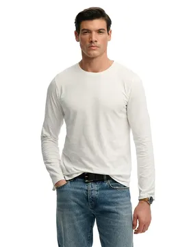 T-shirt à Manches Longues Classic Cotton Linen Lime White M