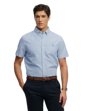 Chemise à Manches Courtes Preppy Oxford Sky Blue Stripe M