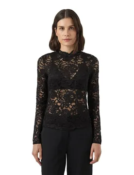 Chemisier à Manches Longues Lacey Lace Top Black XS