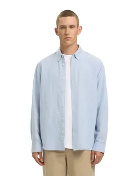 Chemise à Manches Longues Regclay Linenblend Dusty Blue / Mixed White S