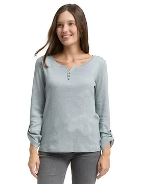 T-shirt à Manches Longues Henley Green Offwhite Small Stripe XS