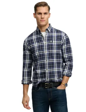 Chemise à Manches Longues Cotton Lumberjack Hampton Check Blue XL