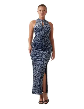 Robe Longue Sans Manches W6rk10ka652 Leopard Print Blue M