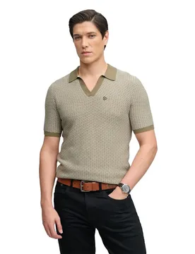 Polo à Manches Courtes Johnny Collar Knitted Artichoke / Cream Jacquard 2XL