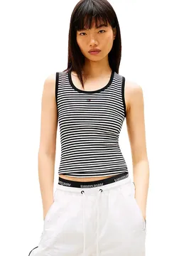 T-shirt Sans Manches Essential Black / Ecru Stripe L