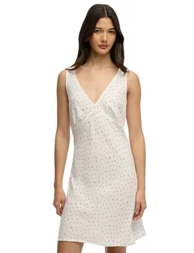 Vestito Corto Senza Maniche Printed Sweetheart Meadow Roses Off White M