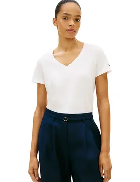 T-shirt à Manches Courtes Et Col En V Ww0ww48704 Linen Ecru L