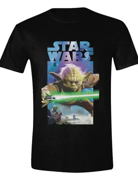 T-shirt à Manches Courtes Star Wars Yoda Poster Black / Multicolor L unisex