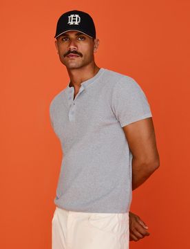 T-Shirt Manches Courtes Col Tunisien S Gris