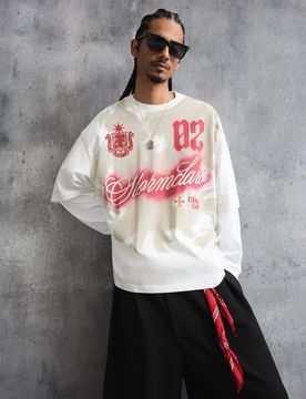 T-Shirt Coupe Boxy Imprimé M Blanc Cassé